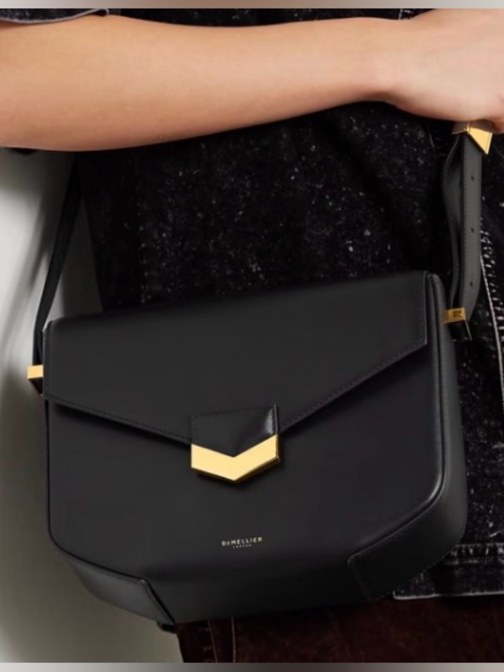 DeMellier Black Leather with Gold Chevron Accent